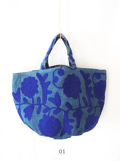 オールドラリーキルトの丸底トート